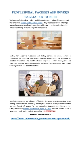 Professional Packers and Movers  from Jaipur to Delhi