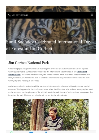 Sunil Sachdev Celebrated International Day of Forest in Jim Corbett