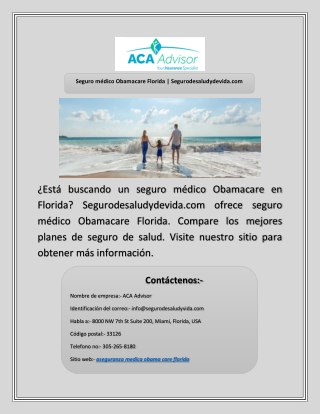 Seguro médico Obamacare Florida | Segurodesaludydevida.com