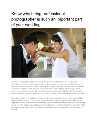 Know why hiring professional photographer is such an important part of your wedding