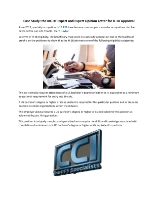 Case Study the RIGHT Expert and Expert Opinion Letter for H-1B Approval