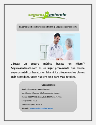 Seguros Médicos Baratos en Miami | Segurosenterate.com