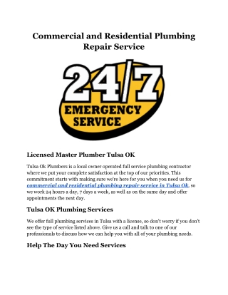 Commercial and Residential Tulsa Plumbing