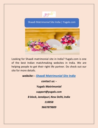 Shaadi Matrimonial Site India | Yugals.com