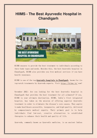 HIIMS - The Best Ayurvedic Hospital in Chandigarh