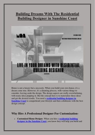 Building Dreams With The Residential Building Designer in Sunshine Coast