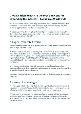 Globalisation What Are the Pros and Cons for Expanding Businesses