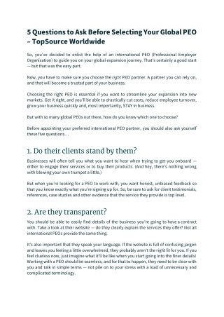 5 Questions to Ask Before Selecting Your Global PEO – TopSource Worldwide