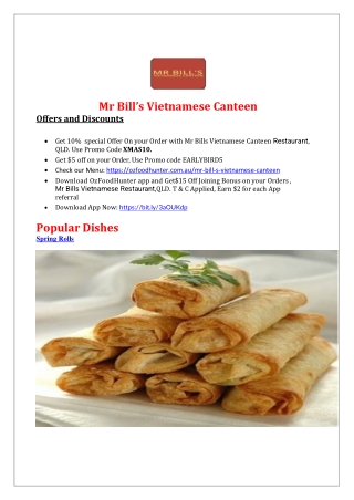 10%  off -  Mr Bill's Vietnamese Canteen Restaurant Wakerley, QLD