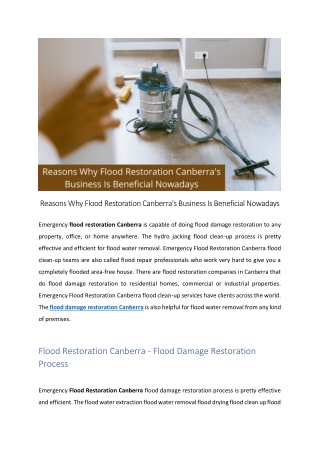 Reasons Why Flood Restoration Canberra Business Is Beneficial Nowadays