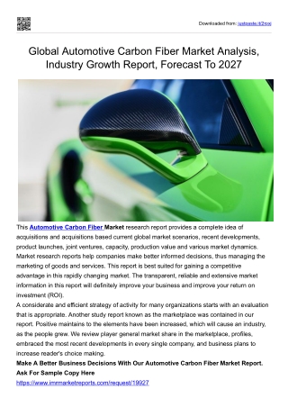 Global Automotive Carbon Fiber Market Analysis, Forecast To 2027