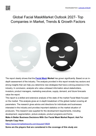Global Facial Mask Market May See Big Move