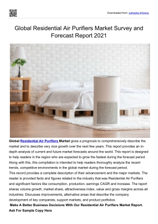 Global Residential Air Purifiers Market to grow at a Significant Rate through 20