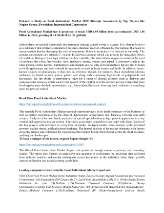 Exhaustive Study on Food Antioxidant Market 2021
