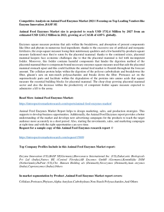 Competitive Analysis on Animal Feed Enzymes Market 2021