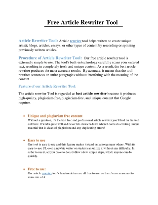 The Free Article Rewriter Tool