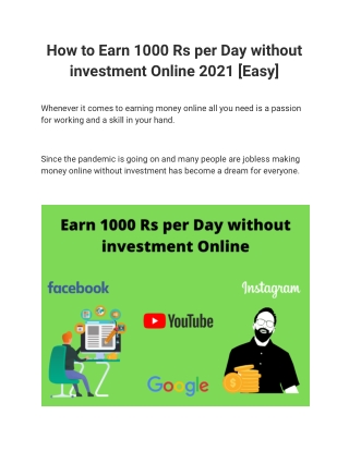 How to Earn 1000 Rs per Day without investment Online 2021 [Easy]