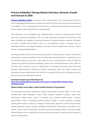 Primary Antibodies Therapy Market Overview, Demand, Growth and Forecast to 2028