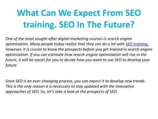 What Can We Expect From SEO training