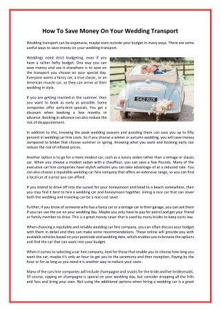 How To Save Money On Your Wedding Transport