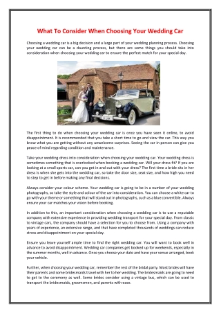 What To Consider When Choosing Your Wedding Car