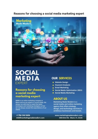 Reasons for choosing a social media marketing expert