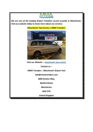 Manchester Taxi Service  MMA Transfers