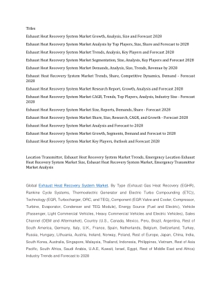 Exhaust Heat Recovery System Market