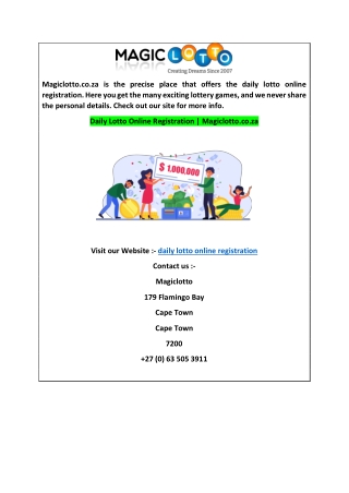 Daily Lotto Online Registration  Magiclotto.co.za