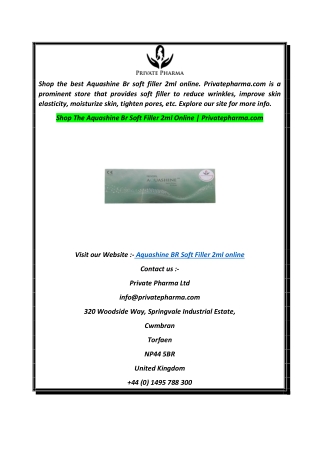 Shop The Aquashine Br Soft Filler 2ml Online  Privatepharma.com