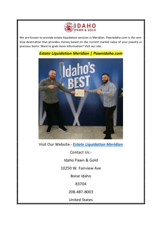 Estate Liquidation Meridian  Pawnidaho.com