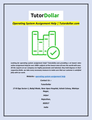 Operating System Assignment Help | Tutordollar.com