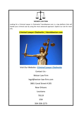 Criminal Lawyer Chalmette  Haroldweiser.com