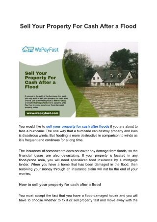 Sell Your Property For Cash After a Flood _ We Pay Fast