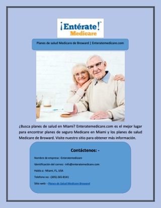 Planes de salud Medicare de Broward | Enteratemedicare.com