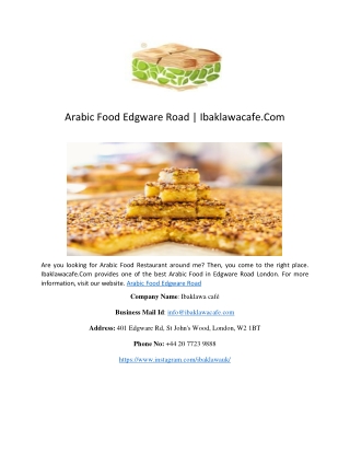 Arabic Food Edgware Road | Ibaklawacafe.Com