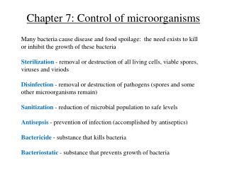 Chapter 7: Control of microorganisms
