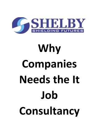 Why Companies Needs the It Job Consultancy - Shelby Global