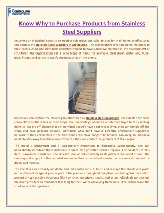 Know Why to Purchase Products from Stainless Steel Suppliers