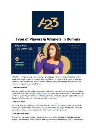 Type of Players & Winners in Rummy
