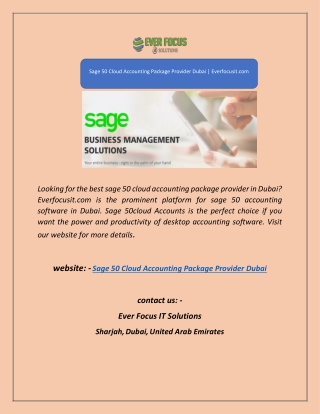 Sage 50 Cloud Accounting Package Provider Dubai | Everfocusit.com