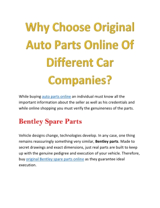 Why Choose Original Auto Parts Online Of Different Car Companies