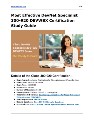 Most Effective DevNet Specialist 300-920 DEVWBX Certification Study Guide