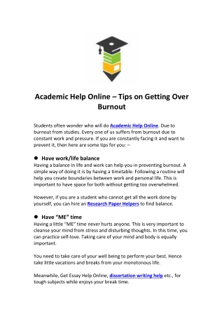 Academic Help Online – Tips on Getting Over Burnout
