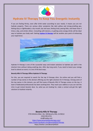 Hydrate IV Therapy To Keep You Energetic Instantly