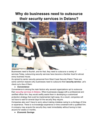 Why do businesses need to outsource their security services in Delano