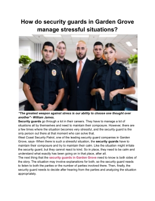 How do security guards in Garden Grove manage stressful situations