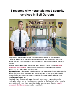 5 reasons why hospitals need security services in Bell Gardens