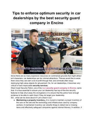 Tips to enforce optimum security in car dealerships by the best security guard company in Encino