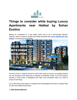 Things to consider while buying Luxury Apartments near Hebbal by Sohan Exotica